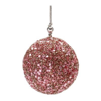 Beaded Glass Christmas Ball Ornaments - 2.75" (70mm) - Pink and Silver - 12ct