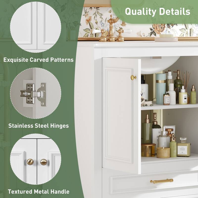 30" Bathroom Vanity with Ceramic Sink, Solid Wood Frame, 2 Soft-Close Doors, Storage Cabinet with Shelf