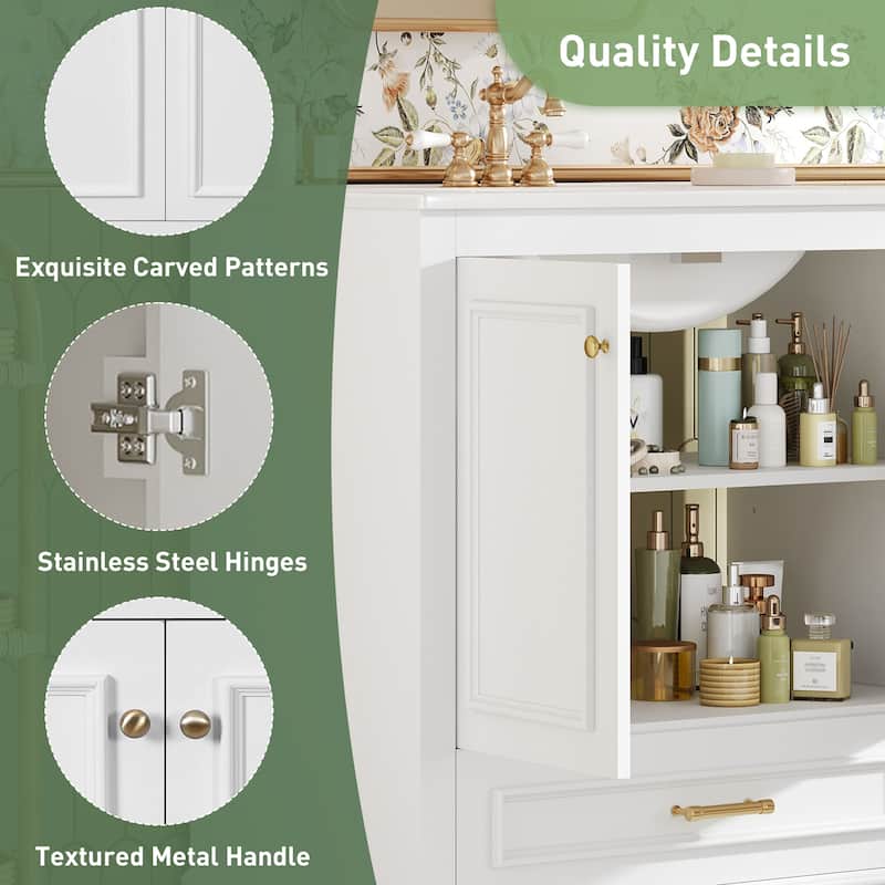 30" Luxurious Bathroom Vanity with Ceramic Sink, Bathroom Vanities Cabinet with 2 large Soft Closing Doors