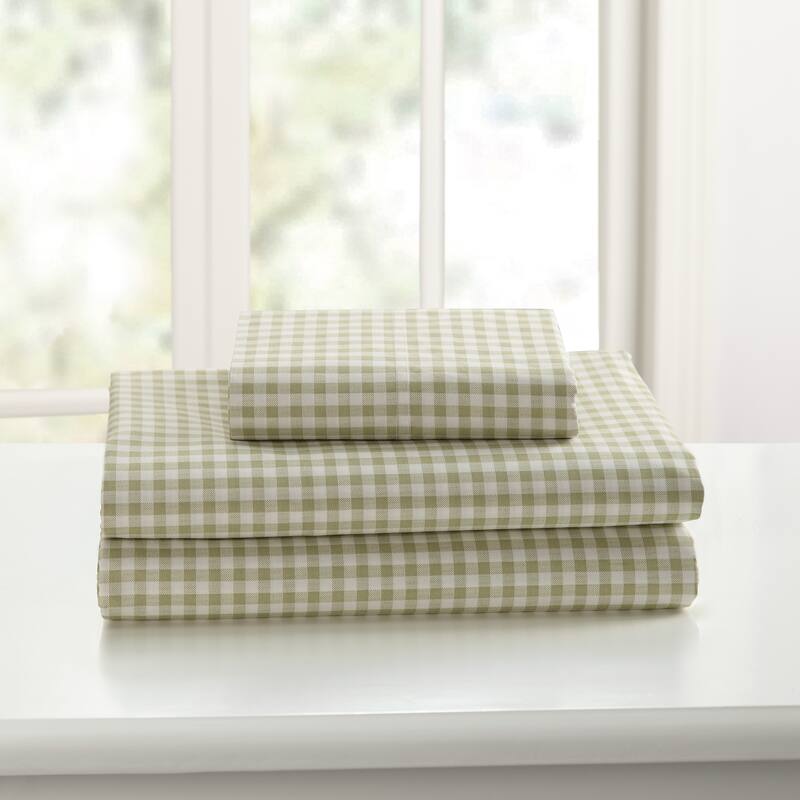 Laurel & Mayfair Gingham 100% Cotton Percale Sheet Set, Green