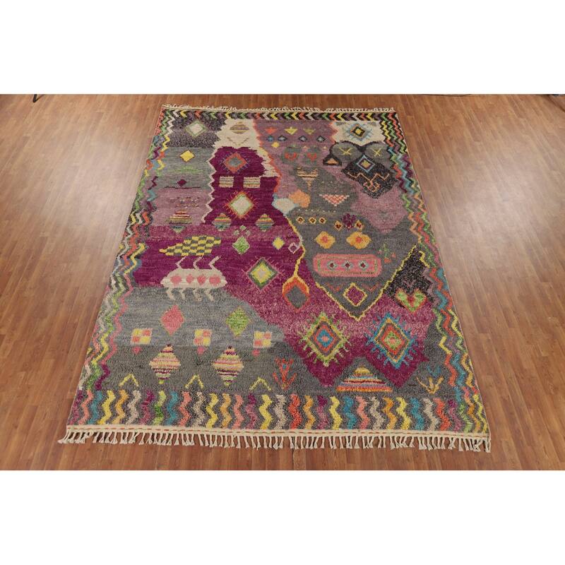 Plush Moroccan Oriental Area Rug Handmade Purple Wool Carpet - 9'0" x 12'7"