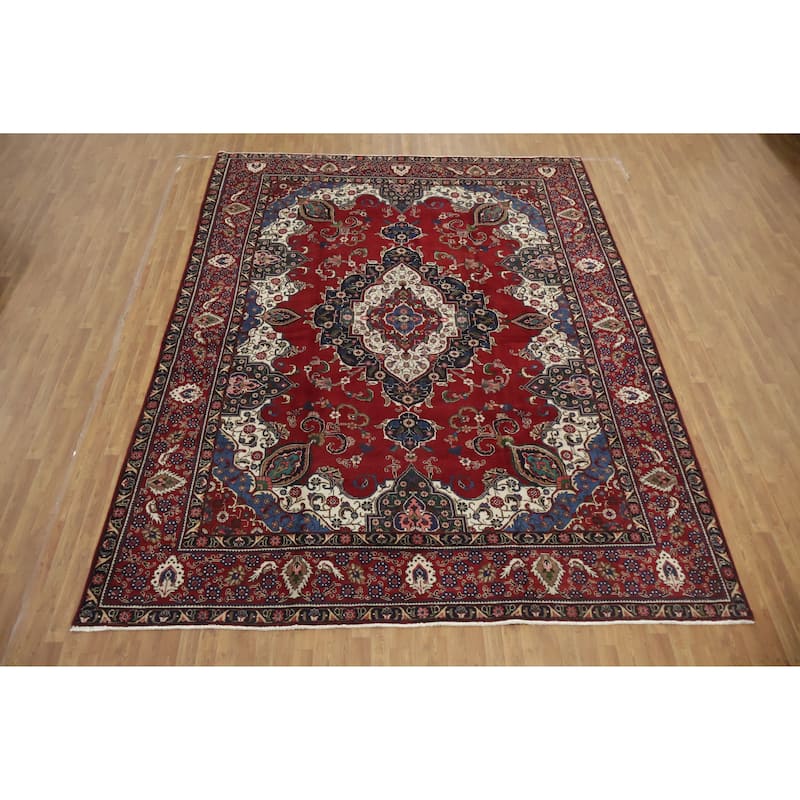 Hand Knotted Oriental 100% Wool Carpet Traditional Geometric Red Tabriz Area Rug - 13' 1'' X 10' 1''