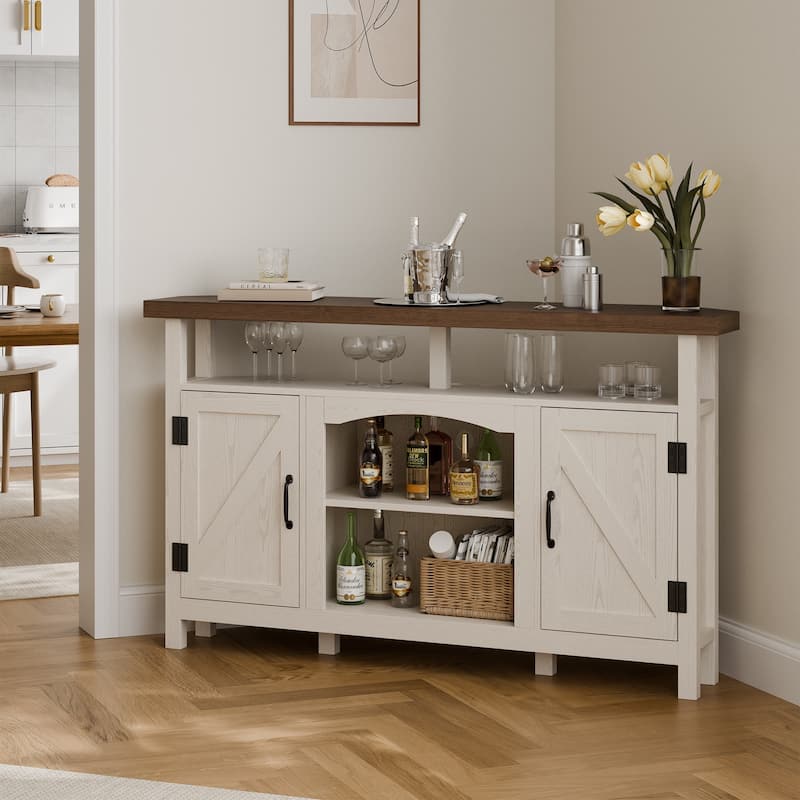 Farmhouse Corner TV Stand for TVs up to 60", Entertainment Center with Storage Cabinets - 31.81'' H X 54.02'' W X 15.35'' D