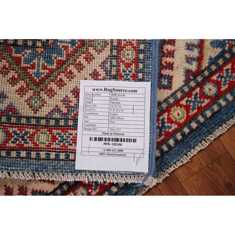 Blue Kazak Foyer Rug Handmade Wool Carpet - 2'6" x 4'4"