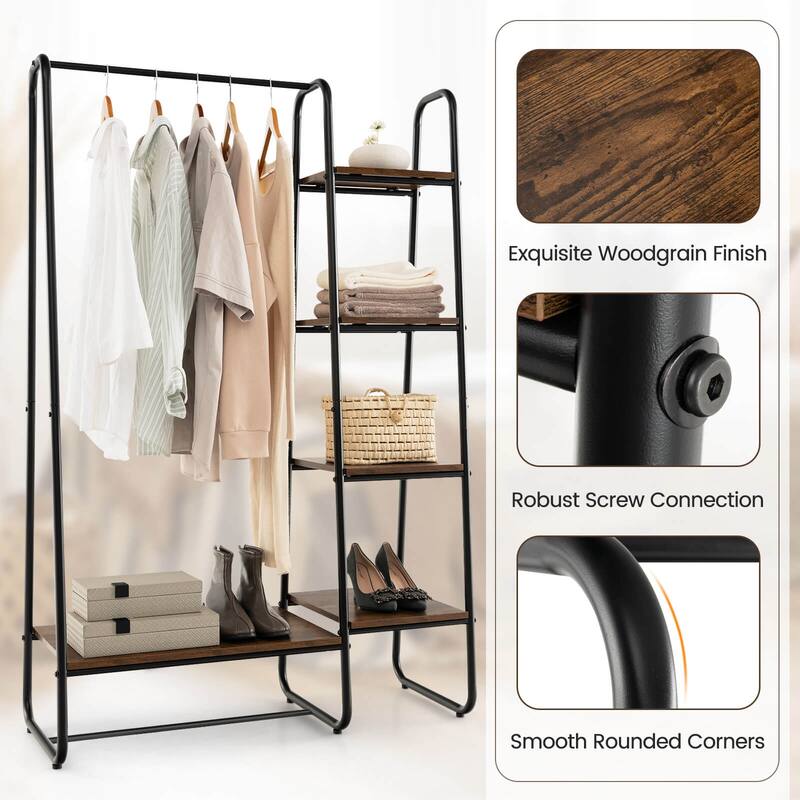 Costway Metal Garment Rack Free Standing Closet Organizer w/5 Shelves