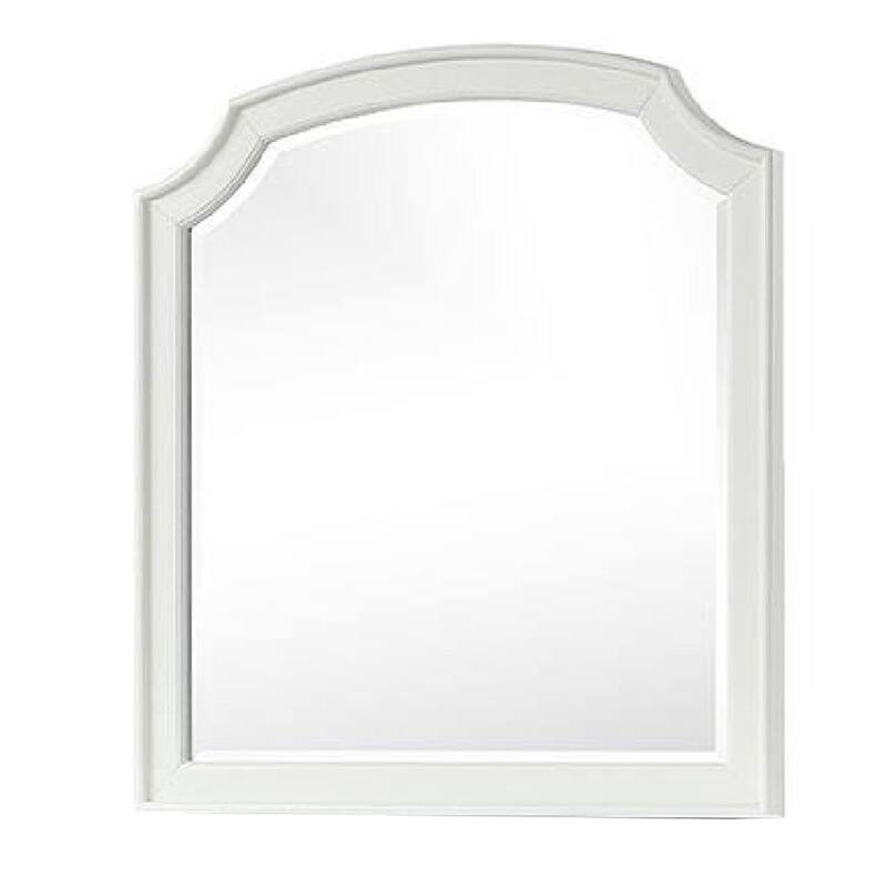 Kyna Dresser Mirror, Beveled Glass, Classic Antique White Solid Wood, 40x42