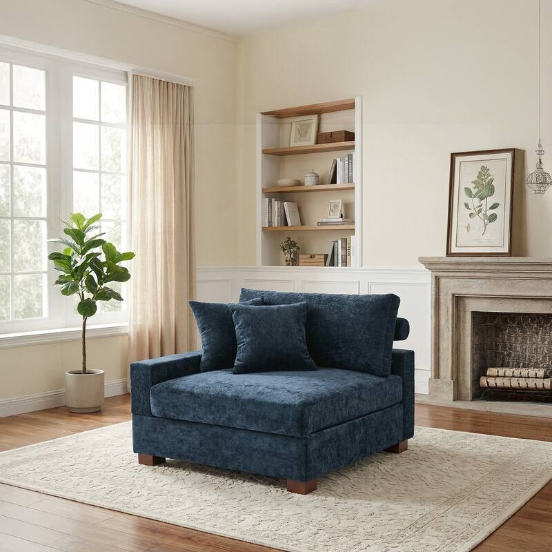 Plush Chenille Single Modular Sectional Sofa Chaise with Pillows