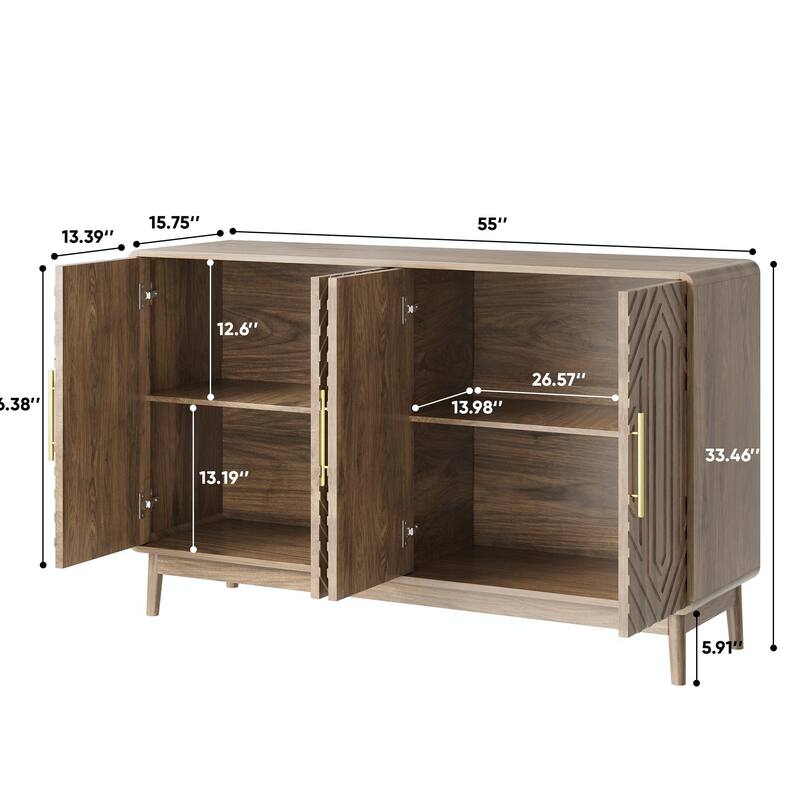 Modern Buffet Cabinet - 3 Adjustable Shelves & Anti-Tip