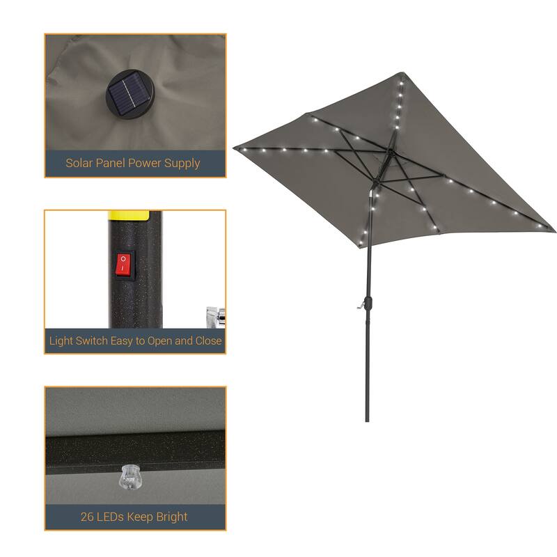 BONOSUKI Outdoor 10 x 6.5ft LED Rectangula Umbrella Patio Market Table Umbrella Aluminium/Steel with Tilt
