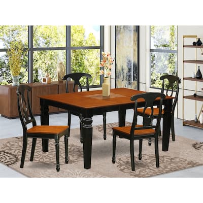 HomeStock 5-Piece Black and Cherry Finish Solid Wood Top Dining table with 4 Chairs with Lattice Back