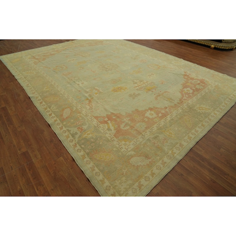 Vegetable Dye Wool Oushak Turkish Large Rug, Floral Geometric Carpet - 14' 2'' X 10' 1''