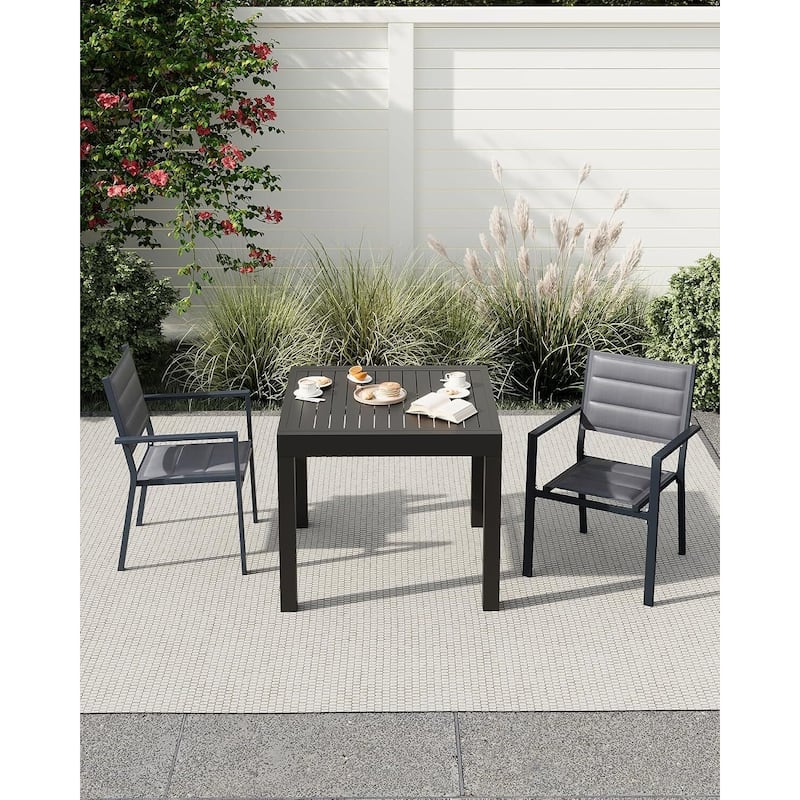 Stackable Outdoor Aluminum Dining Chairs Set of 4 with Armrests, 300 lbs, Dark Gray - N/A - Grey