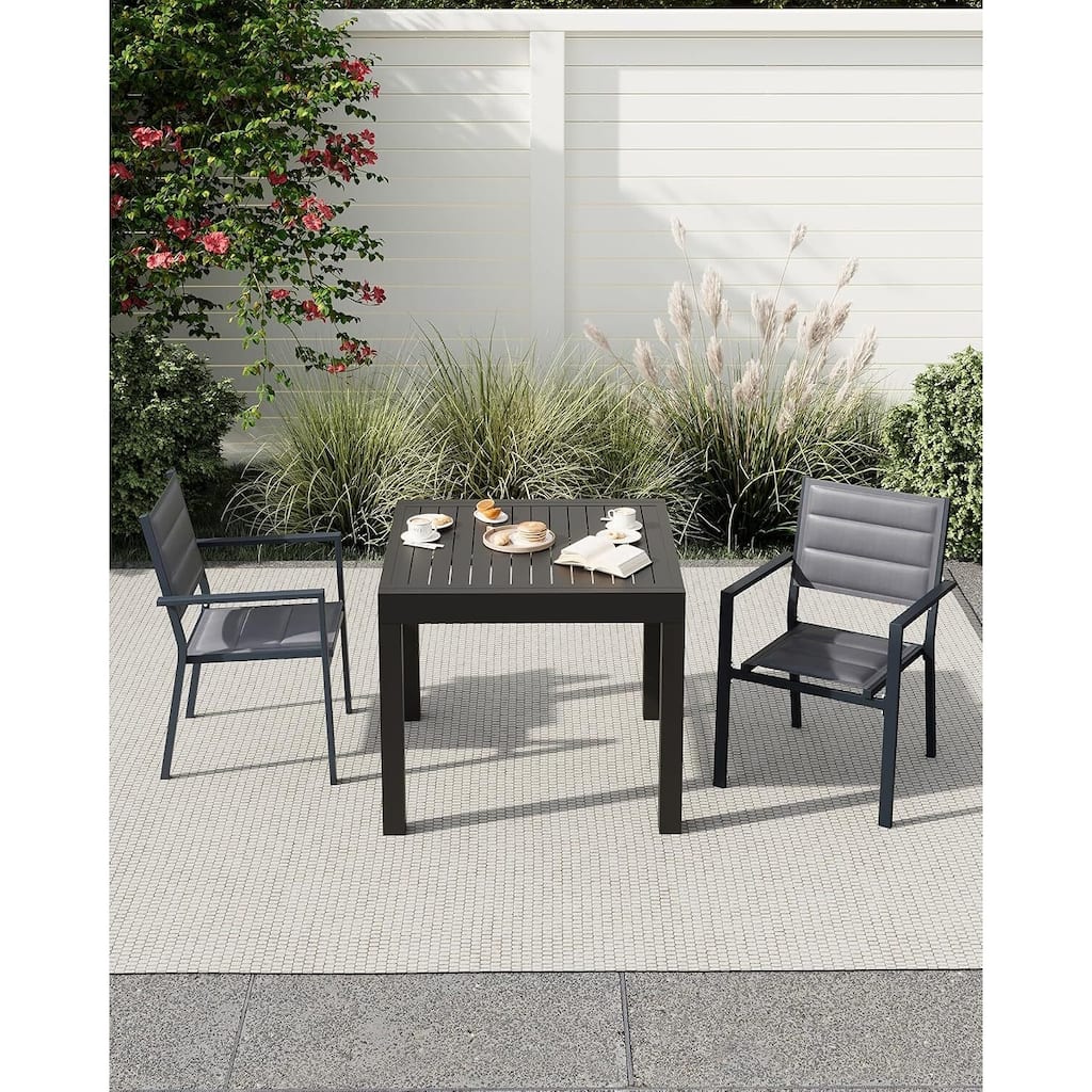 Stackable Outdoor Aluminum Dining Chairs Set of 4 with Armrests, 300 lbs, Dark Gray