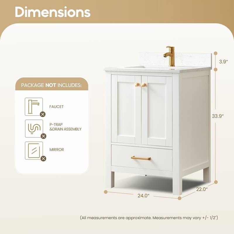 Shannon 24" Single Vanity with Composite Stone Countertop without Mirror