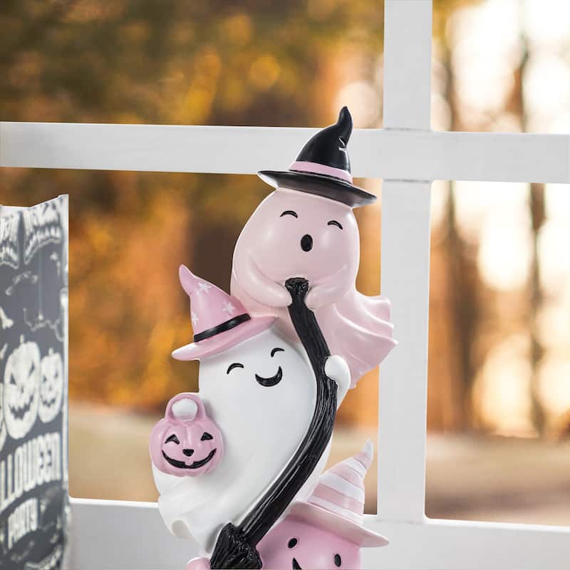 Glitzhome 13''H Halloween Polyresin Pink or White Stacked Ghost Table Decor