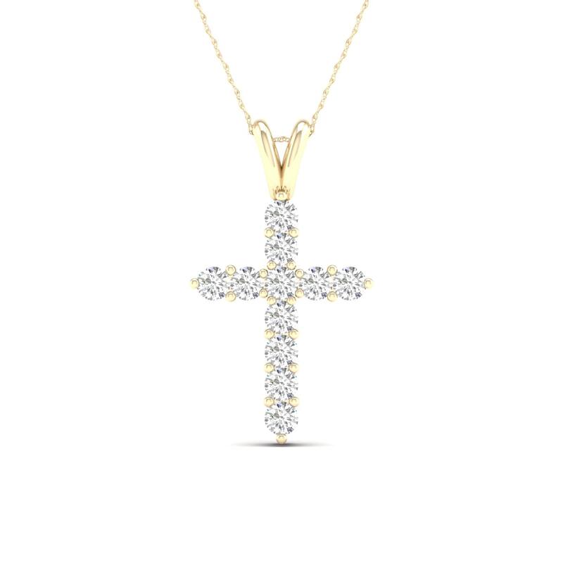 1 1/4ct TDW Diamond Cross Pendant Necklace in 14k Gold for Women - Yellow - Yellow