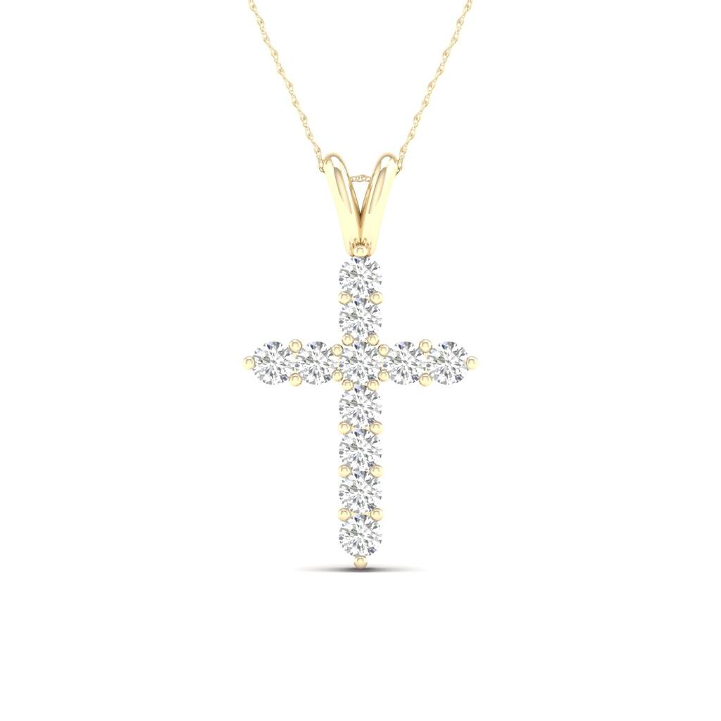 1 1/4ct TDW Diamond Cross Pendant Necklace in 14k Gold for Women