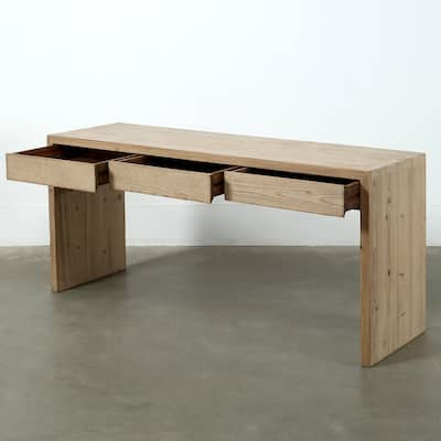 66" Long Waterfall Console with Three Drawers Weathered Neutral 66x20x30H..