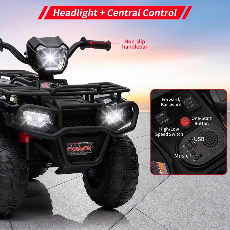 12V Battery-Operated Kids ATV, Dual Speed Adjustment, LED Light, Music, USB