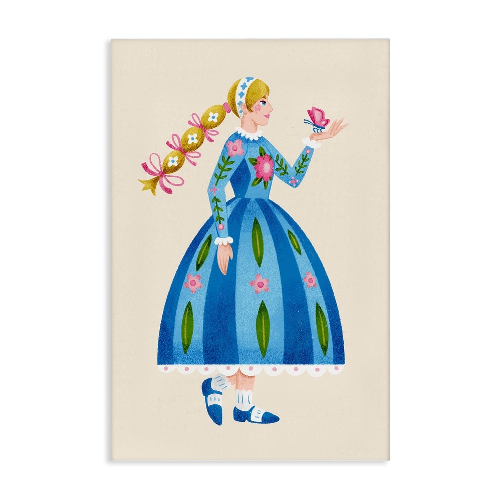 Stupell Blonde Folk Girl & Butterfly Canvas Wall Art Design By Hannah Moren