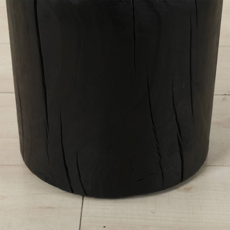 Solid Mango Wood Side End Table in Black, 17.7 inch Round Contemporary Wooden Accent Table, Small Round Plant Stand