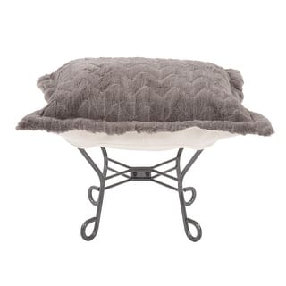 Allan Andrews Scroll Puff Ottoman with Titanium Frame & Cover, Angora Collection