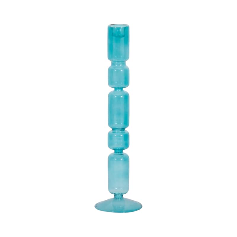 Glass Stacked Mix Bubble Taper Candle Holder - Blue