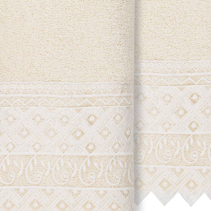 Authentic Hotel and Spa 100% Turkish Cotton Aiden 2PC White Lace Embellished Hand Towel Set