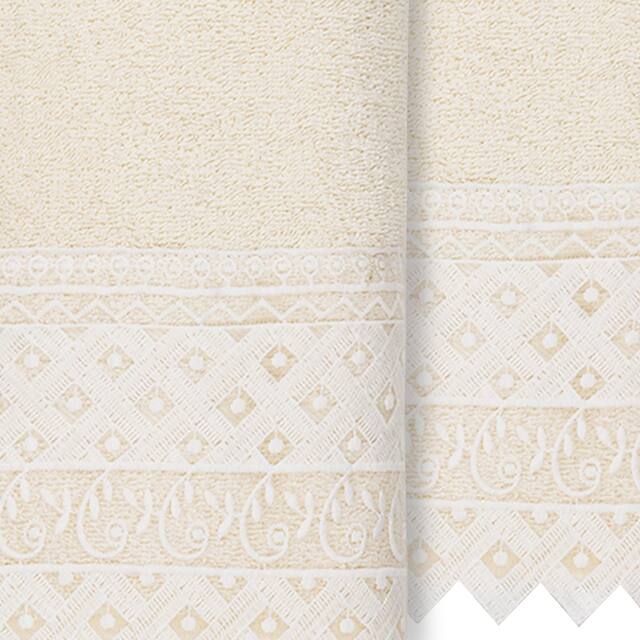 Authentic Hotel and Spa 100% Turkish Cotton Aiden 2PC White Lace Embellished Hand Towel Set
