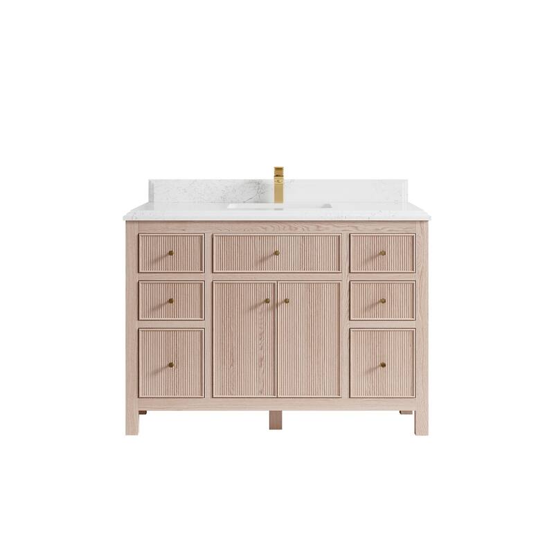 Willow Collections 48 x 22 Sonoma White Oak Wood Single Sink Bathroom Vanity with Quartz or Marble Countertop - 1.5"Empira - White Oak