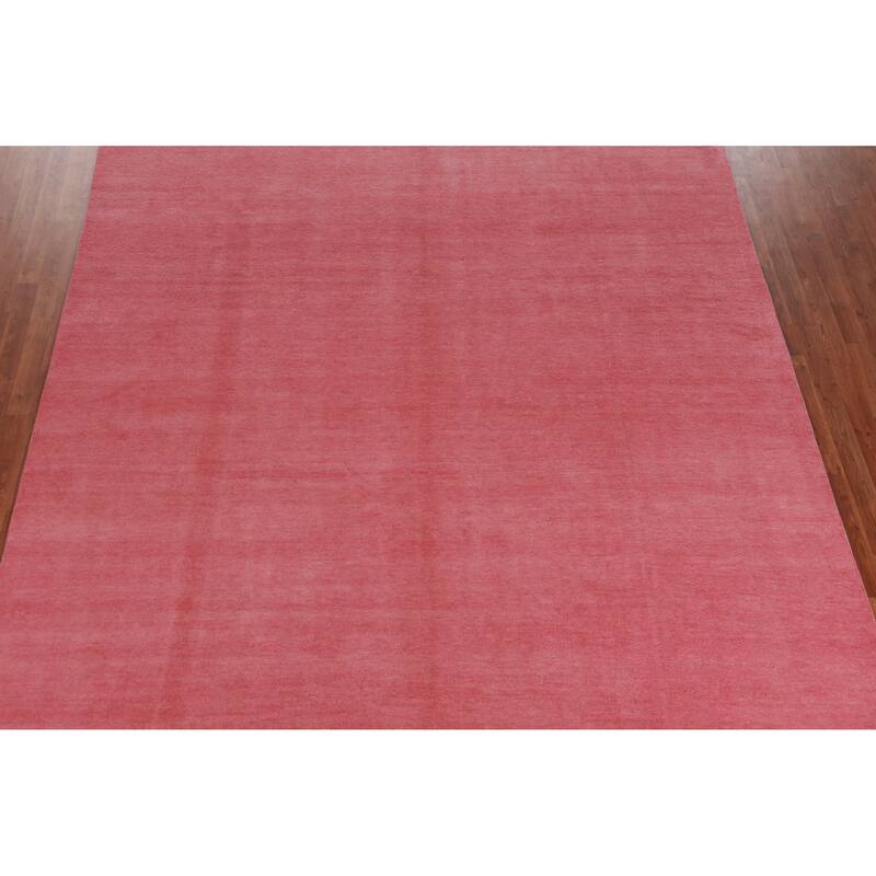 Hand Knotted Oriental 100% Wool Carpet Modern Solid Pink Gabbeh Area Rug - 12' 2'' X 9' 0''