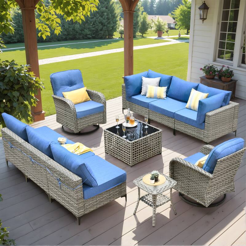 HOOOWOOO 10-piece Outdoor Furniture Wicker Swivel Rocking Chair Set