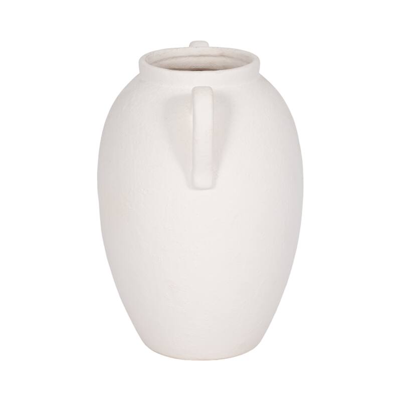 Neutral Ceramic Textured Amphora Jug with Handles Vase - White