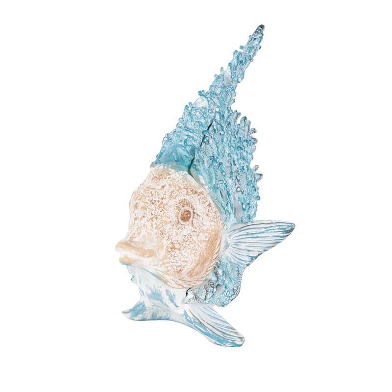 Polystone Textured Fish Decorative Sculpture with White Fins - Blue or Red