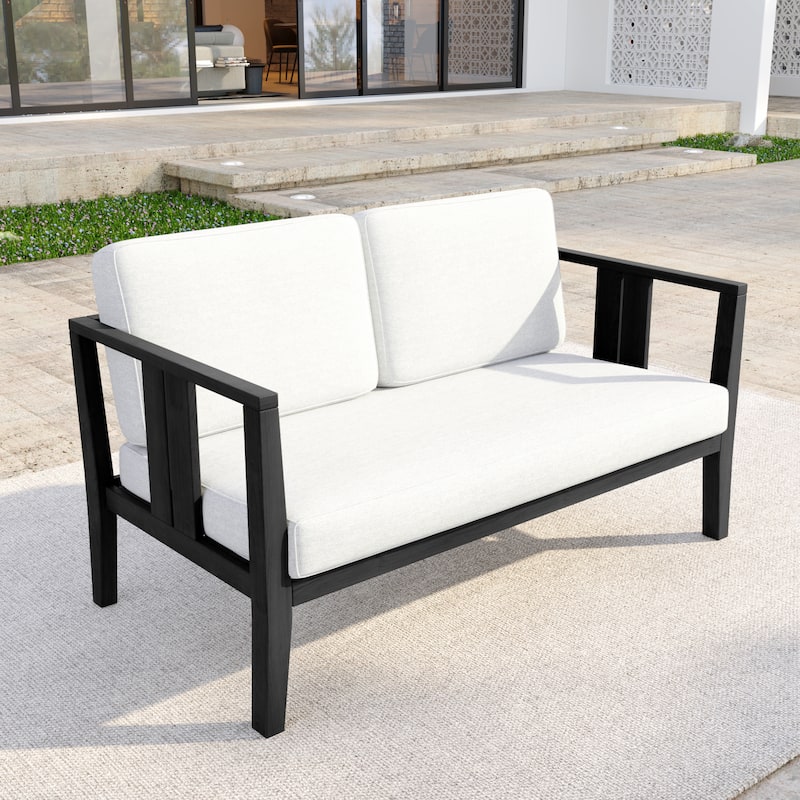 Casual Teak Wood Outdoor Patio Loveseat with Cushions