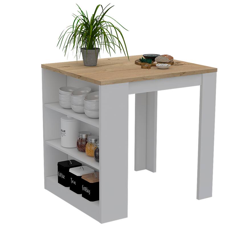 Danna Kitchen Counter Dining Table ,Two Legs, Three Side Shelves