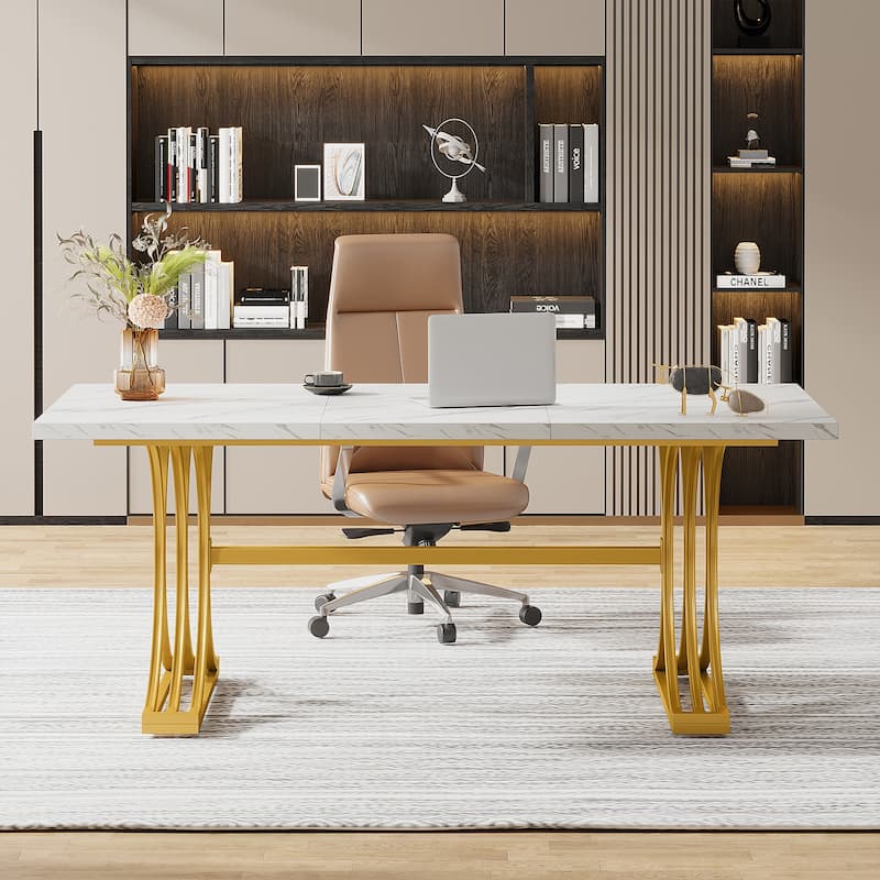 63'' Modern Executive Computer Desk with Trestles Legs, Large Writing Table for Home Office