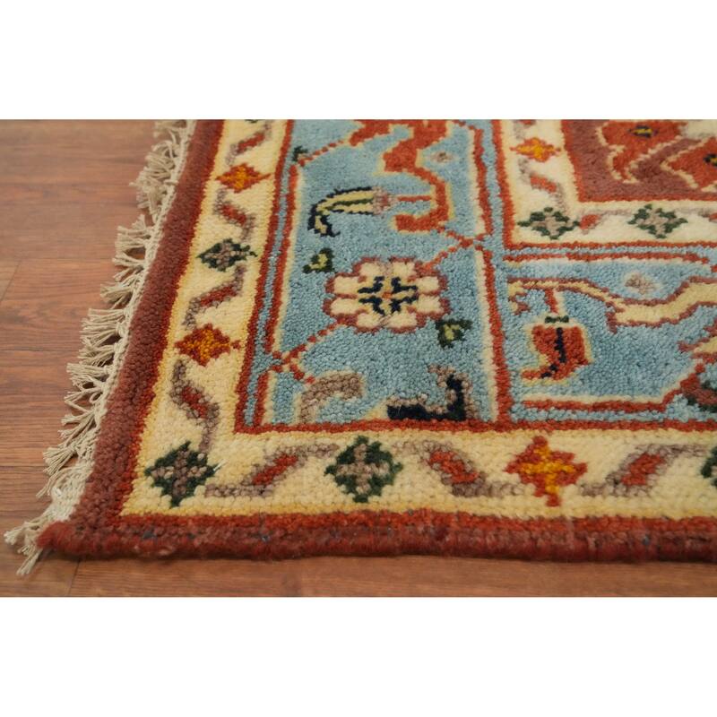 Hand-knotted Transitional Wool Carpet Orange Oushak Rug Floral Oriental Area Rug - 8' 8'' X 5' 8''