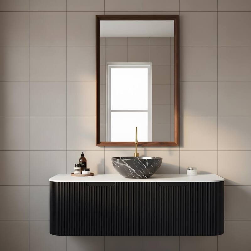 Wall Mounted Bathroom Vanity with Black Bowl Ceramic Basin