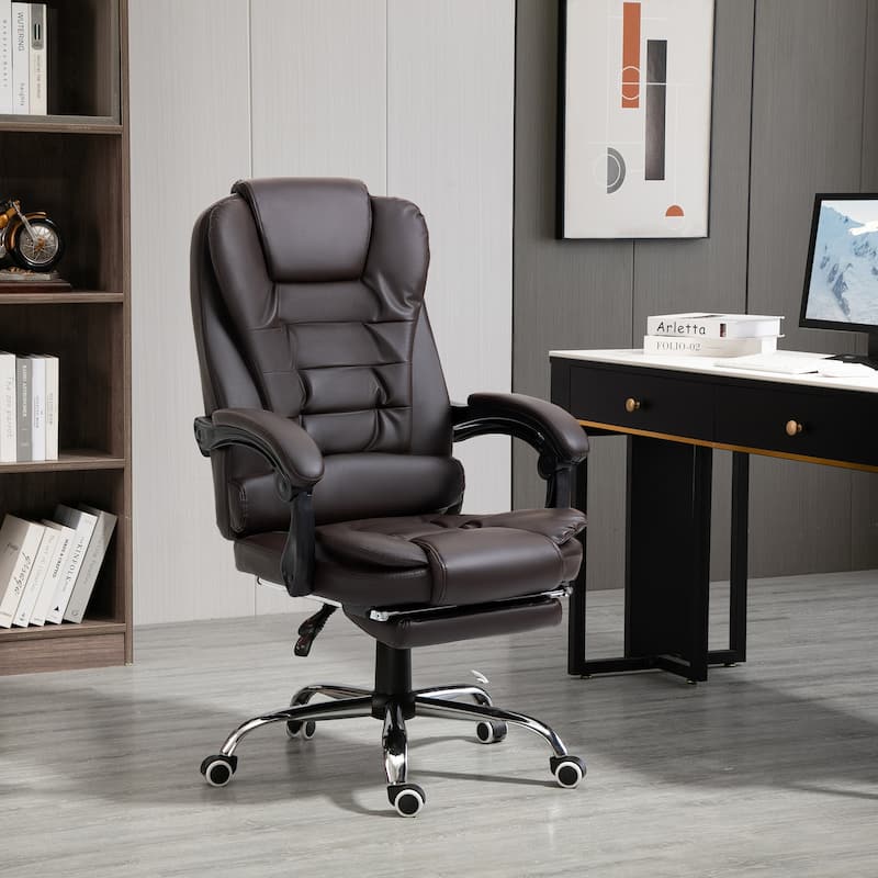 Leather Rolling Chair Reclining Chair with Padded Armrests, Adjustable Height Computer Chair Ergonomic Chair - Coffee