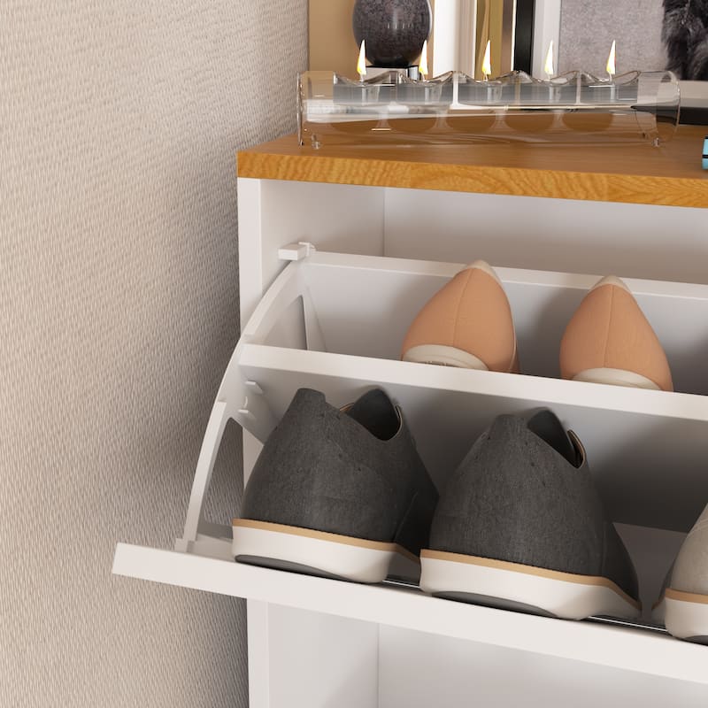 47.2"H Shoe Cabinet With 3 Flip Doors,White