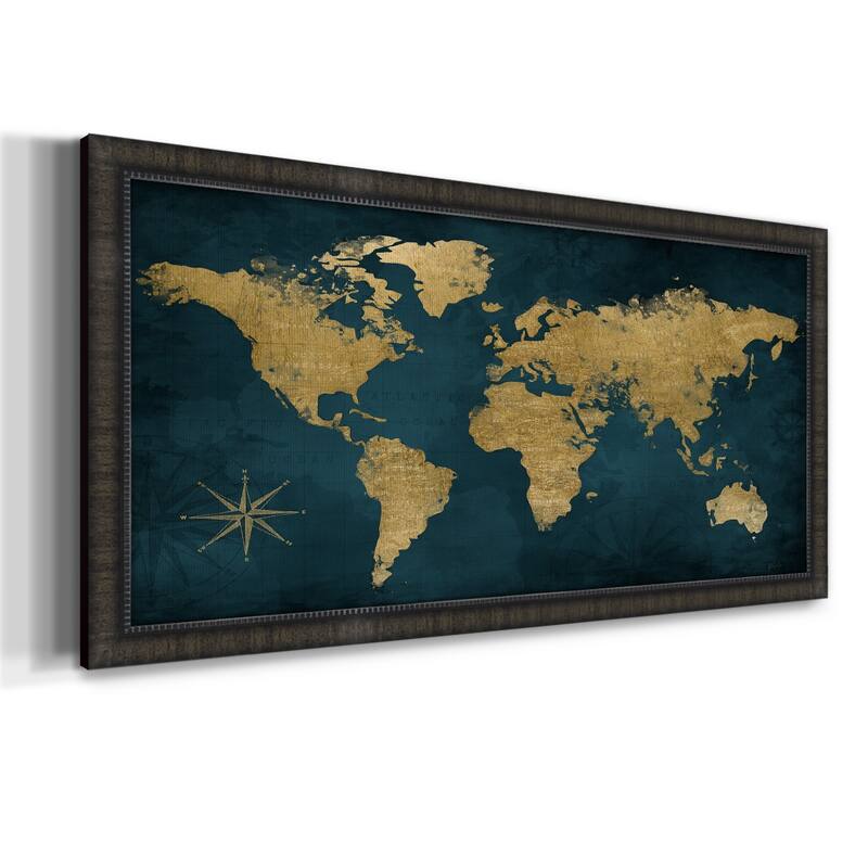 Navy Gold Map Premium Framed Canvas- Ready to Hang