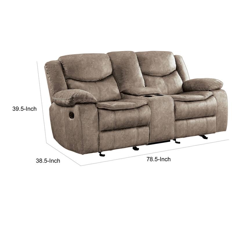 Joe 79 Inch Manual Dual Glider Recliner Loveseat, Console, Brown Microfiber