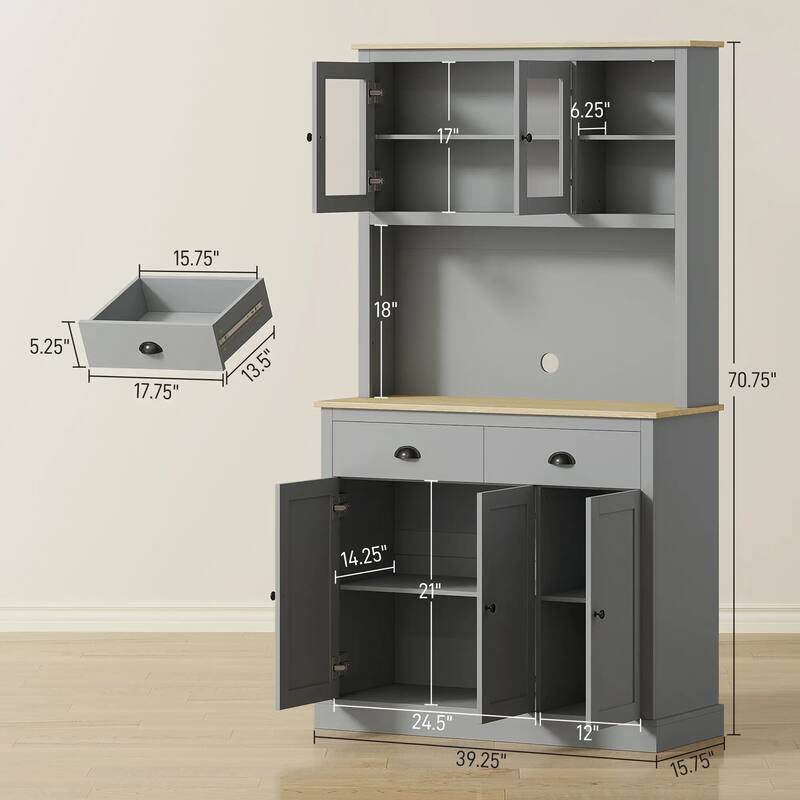 71" Tall Freestanding Kitchen Pantry Cabinet