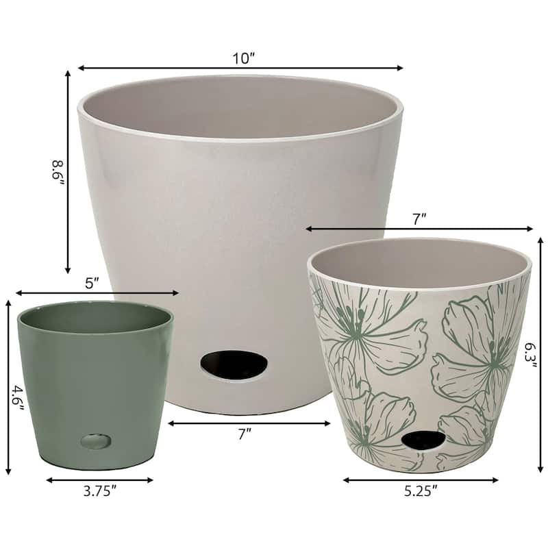 Bamboo Blooms Self-Watering Plant Pot Set of 3 - 5"-7"-10"Round
