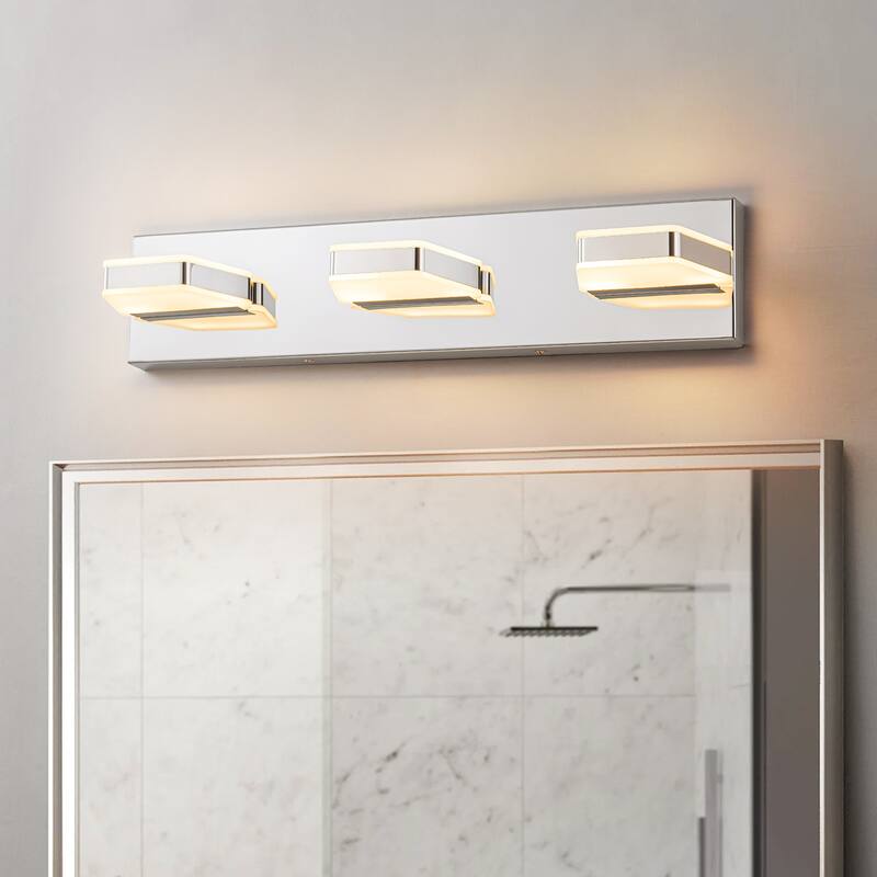 3-Light Modern Rectangular Dimmable LED Bathroom Vanity Light - Chrome