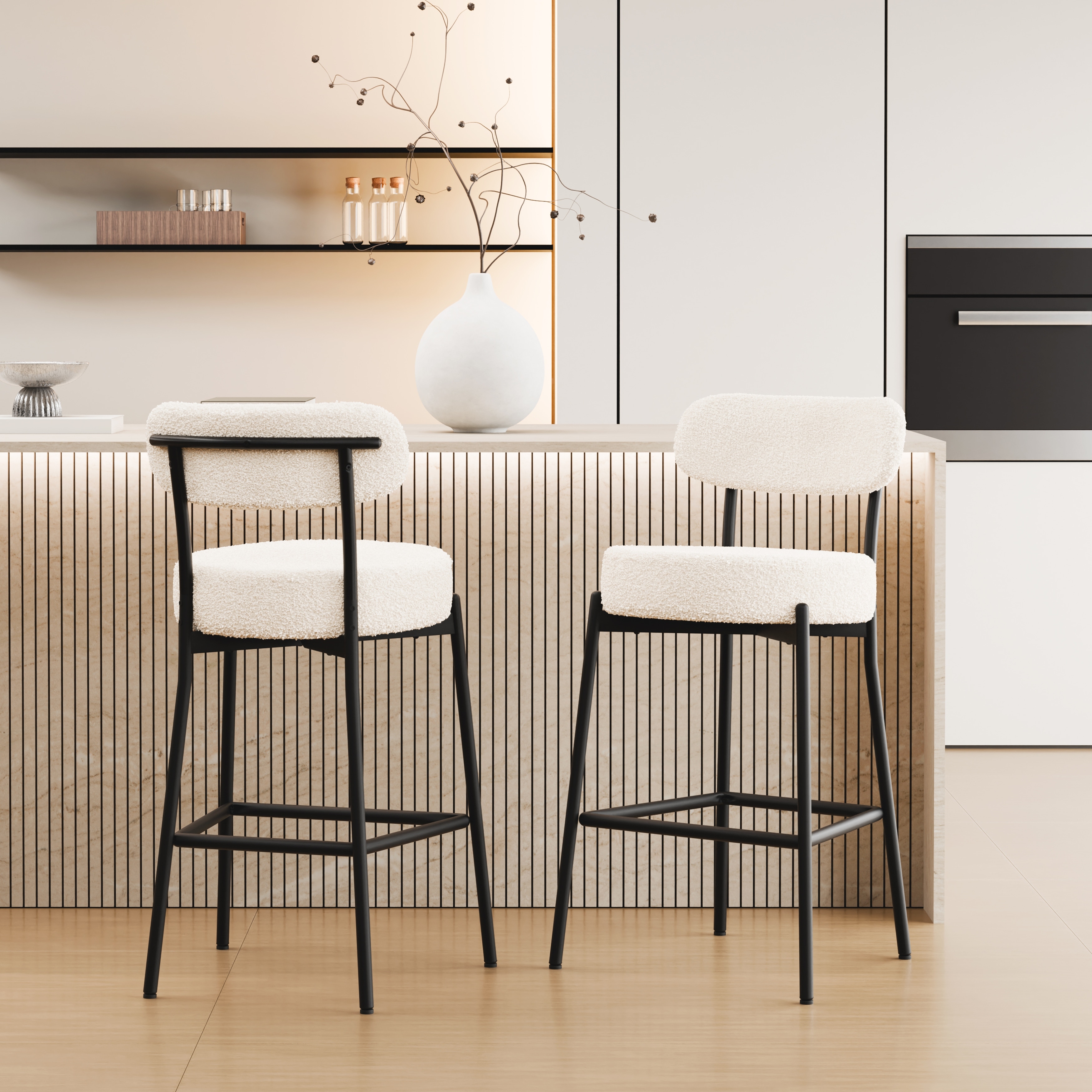 XINMICS 27 Inches Boucle Counter Height Bar Stools with Back