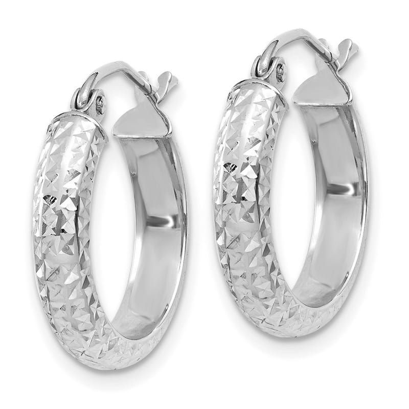 Curata 14k White Gold Diamond-Cut 3.5x17mm Hoop Earrings