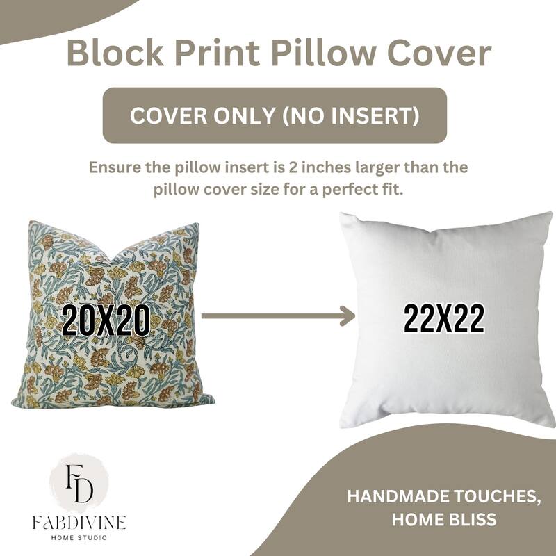 Fabdivine Floral Soft Handmade Cushion Cover for Gift Block Print Décor