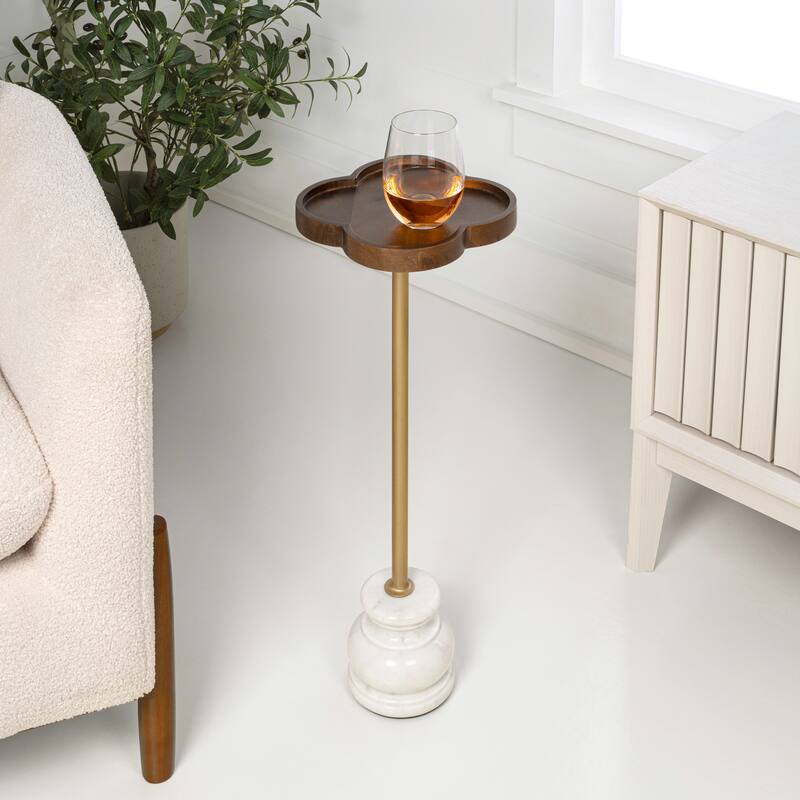 Colby 24.5" Wood & Metal End Table with Quatrefoil Top & Marble Base, By JONATHAN Y